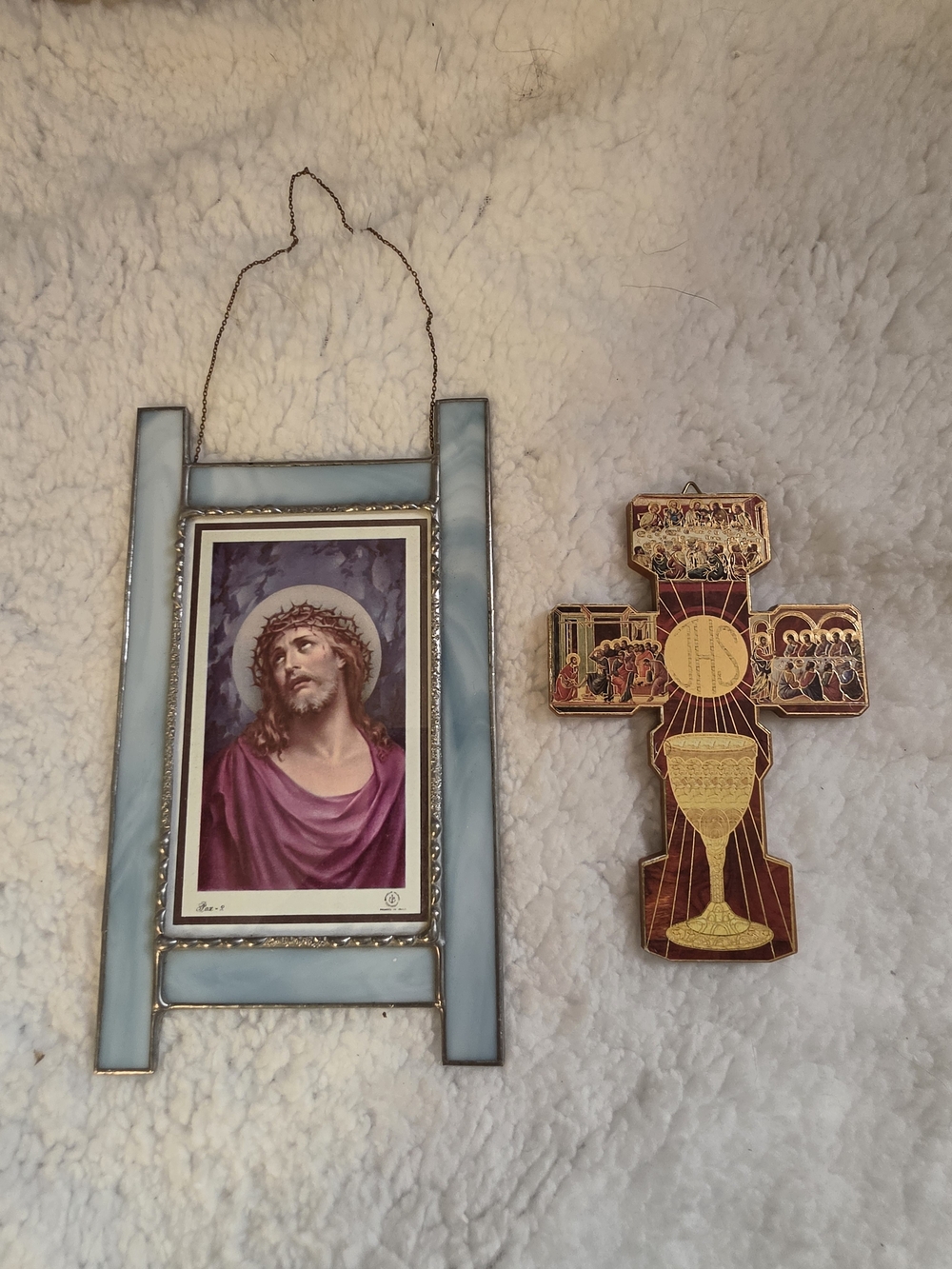 Christian Home Decor Set - Clear Glass Cross & Scripture Plaques (3-pc) Vintage